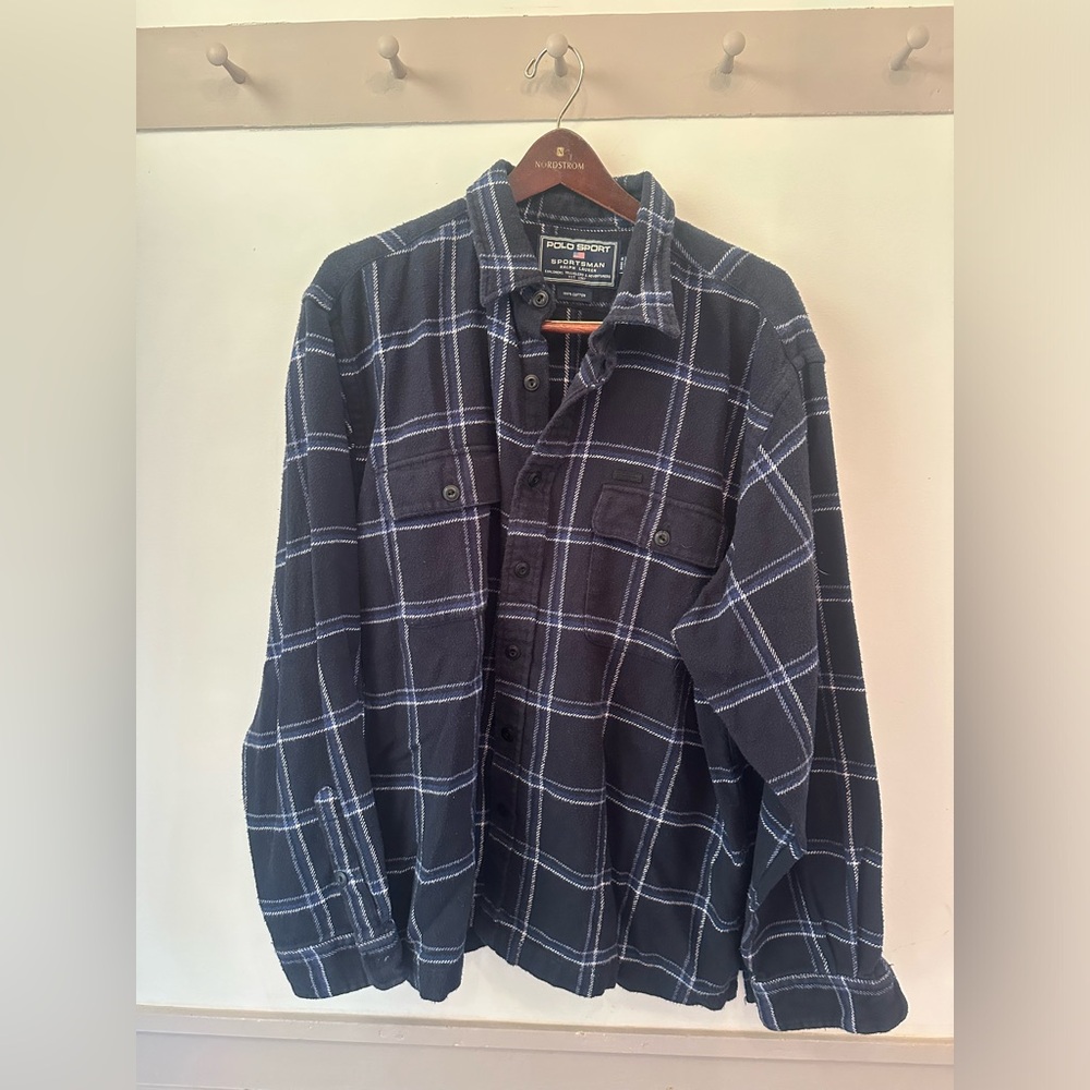 Vtg Polo by Ralph Lauren Men's Navy Plaid Flannel Shirt